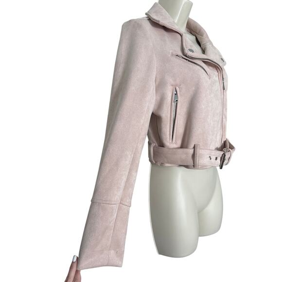 NWT Black Label by C'est Toi Faux Suede Moto Jacket Blush Pink Size S - Picture 9 of 11